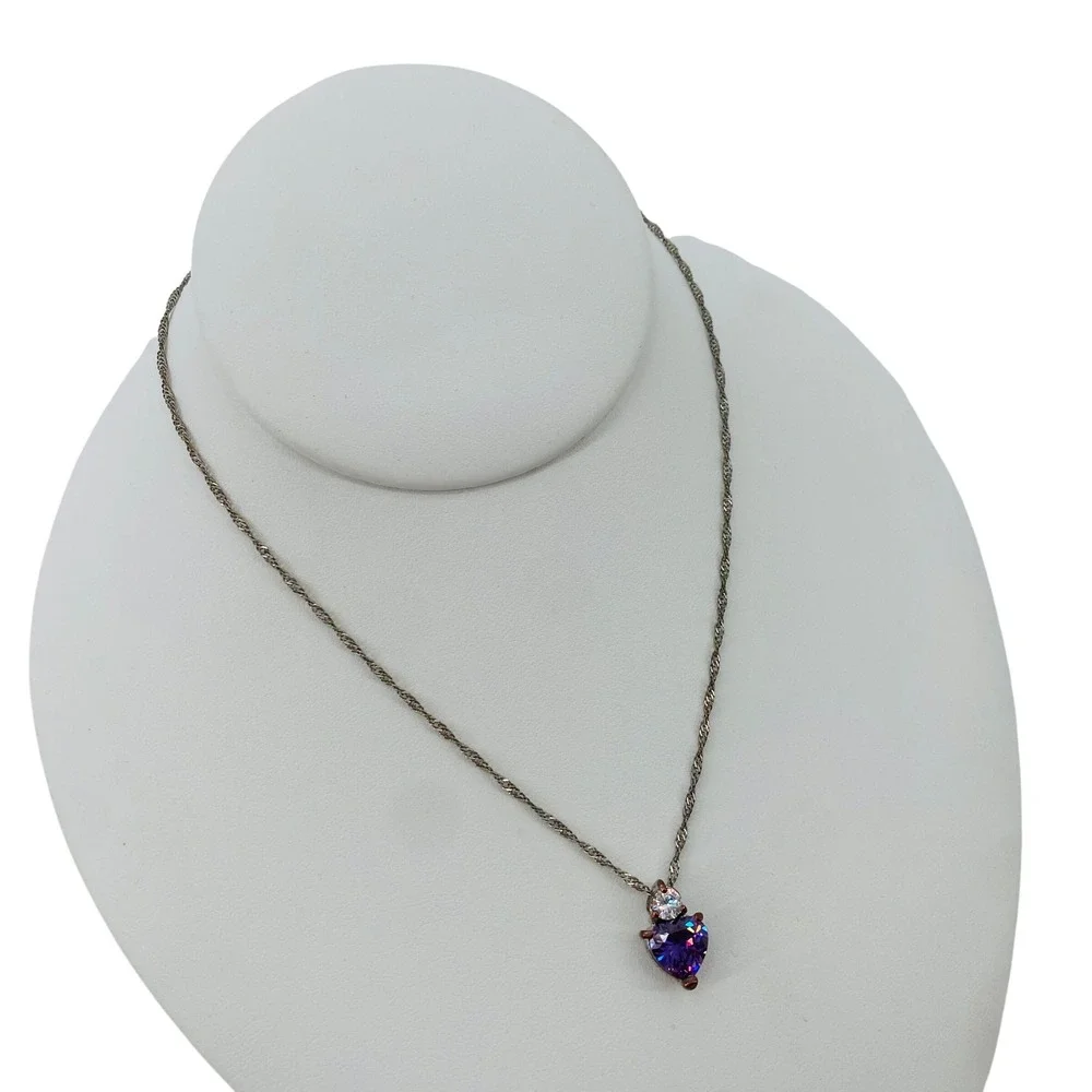 Sterling Silver Pendant Necklace Purple Silver Tone Twisted Chain